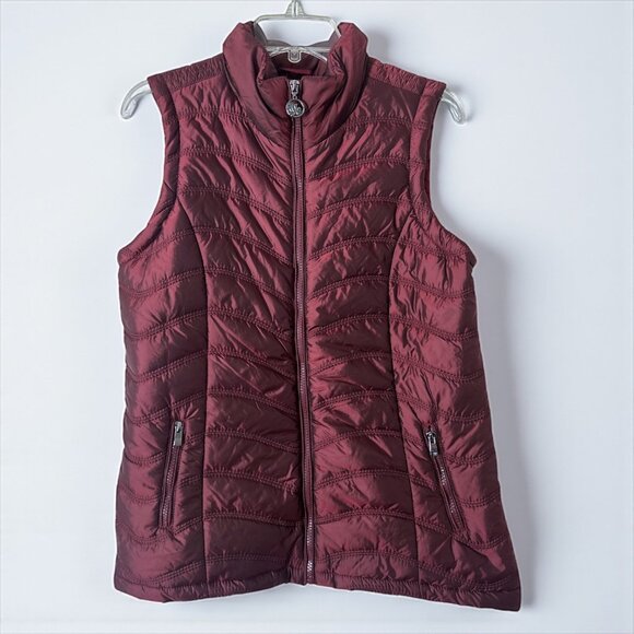 Dolcezza Quilted Puffer Vest Burgundy Wine Red Zip Front Canadian Brand Small - Picture 1 of 5